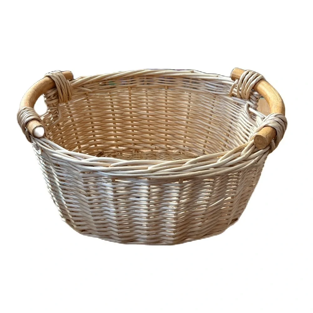 Natural Woven Basket with Wooden Handles Large Storage Tan